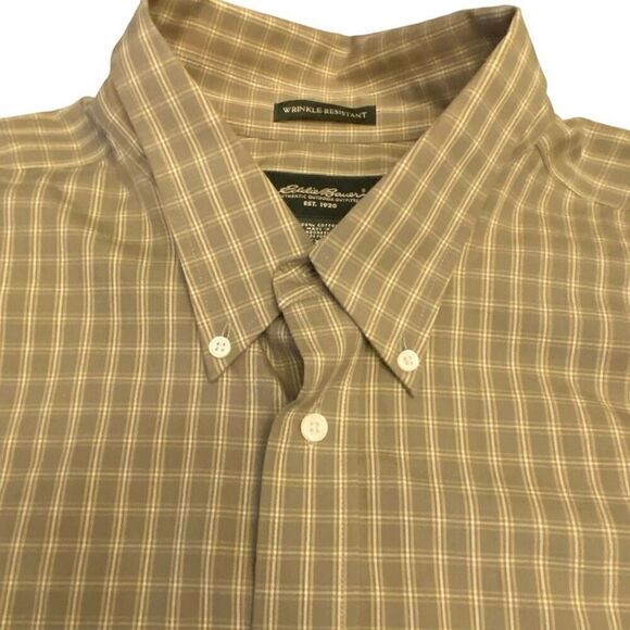 Eddie Bauer Olive Checked Long Sleeve Button Down Shirt Sz XXL - Picture 2 of 12